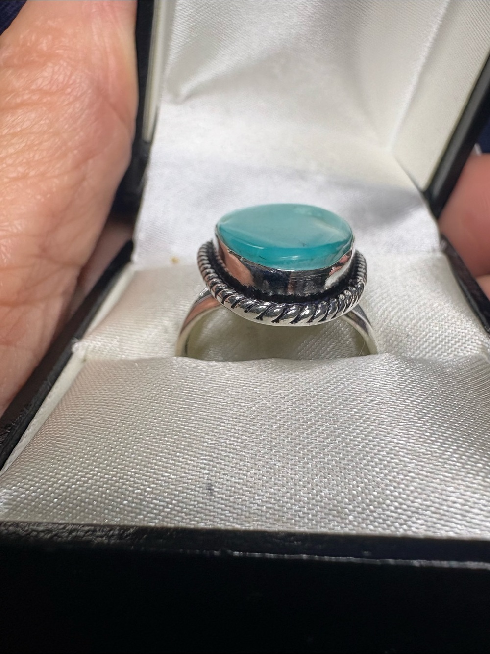 Ring Sterling Silver Genuine Turquoise Teardrop Oblong Boho Statement - Picture 6 of 8